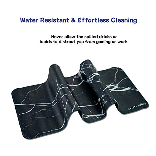 LIZIMANDU Gaming Mouse Pad,Extended Large Pattern Anti Slip Stitched Edges Long XXL Mousepad,Desk Pad Keyboard Mat, Non-Slip Base, Water-Resistant, for Gaming,Office & Home (1-Black Marble, 1 Pack)