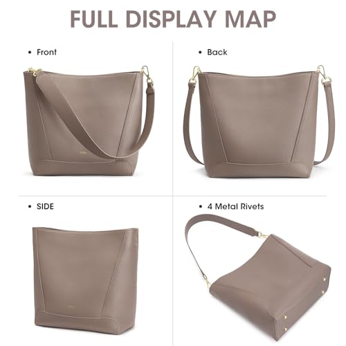 Image of Kattee Leather Purses and Handbags, Bucket Bags for Women, Top Grain Leather Tote Shoulder Crossbody with 2 Straps