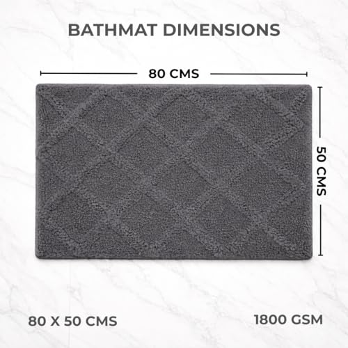 Image of Premium Combed Cotton Tufted Bathmat 50 x 80 cm, 1800 GSM Soft Absorbent Anti Skid Bathroom Floor Mat with Latex Backing, Quick Dry Non Slip Bath Rug for Shower & Daily Use, Diamond Grey