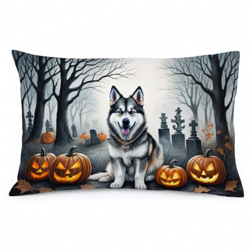 Caroline's Treasures DAC2007PILLOWCASE Alaskan Malamute Spooky Halloween Fabric Standard Pillowcase Lightweight Super Soft Easy Care Decorative Artwork Pillowcase, Standard