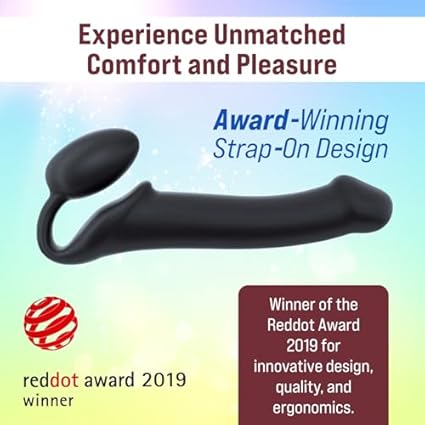 Dildo clásico sin vibración – doble estimulación para parejas – silicona de calidad con forma ergonómica – sin correas – uso sin manos y memoria de forma adaptable – Strap-On-Me (Negro, L)