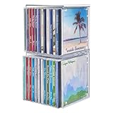 STORi Stackable Clear Plastic CD Organizers (2 Pack) Cube Jewel Case Holders Perfect for Theatre Room | Holds up to 12 CD Cases per Organizer | Made in USA