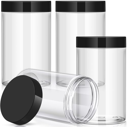Image of Patelai 4 Pcs Plastic Jars Wide Mouth with Lids,32 Ounce,Black | Travel Size for Creams Oils, Clear Round Storage Cosmetics Containers, Leak Proof Screw on Lids for Makeup Beauty DIY
