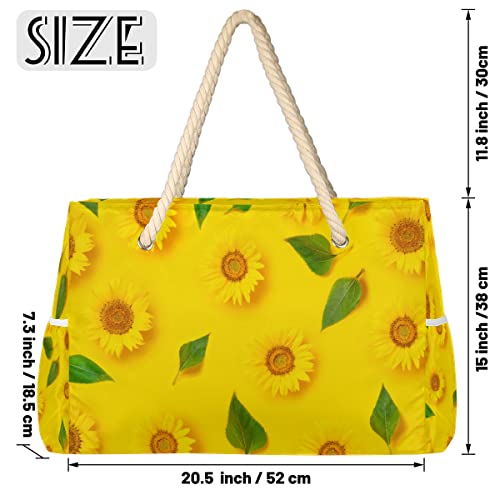 cfpolar Bolsa de praia feminina com flores e girassol, floral, para piscina, impermeável, alça de pr