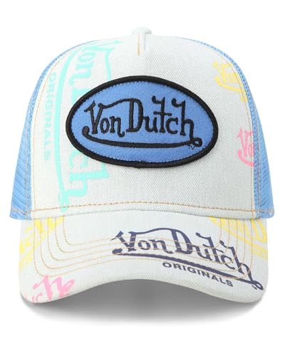 Image of Von Dutch Monogram Trucker Cap - Retro Snapback Cap for Men and Women - Adjustable Snap Fit Panel, Mesh Rear, Curved Bill
