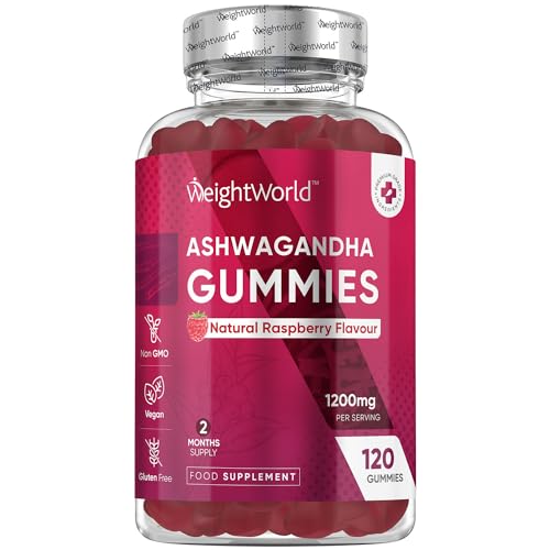 Ashwagandha Gummies 1200mg | 120 Gummies - 2 Months Supply, Raspberry Flavour, Ashwagandha High Strength Root Extract Supplement, Bioavailable, Alternative to Ashwagandha Powder, Vegan & Gluten-Free