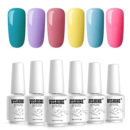 Vishine Gel Nail Polish Set 6 Pcs Candy Rainbow Color Soak Off UV LED Gel Polish Nail Art Gift Box Starter Kit