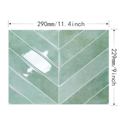 Alwayspon 10 Sheets 10"x10" Sage Green 3D Vinyl Backsplash Tiles, Self-Adhesive Peel and Stick Wall Tile Stickers Stick on Subway Tiles for Kitchen Bathroom Wall, 0272 by Alwayspon - Used condition - Image 2