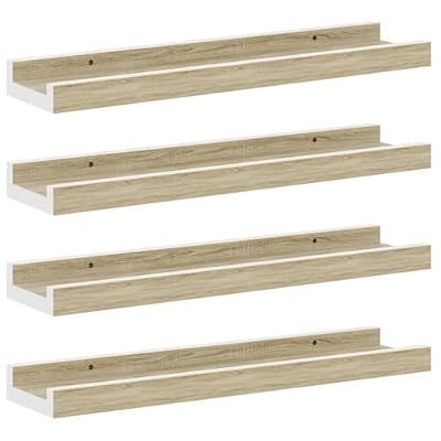 VIHHQGC Set of 4 Floating Shelves Wall Mounted White MDF, 15.7x3.5x1.2 Inches, Wall Shelf Set for Living Room Bedroom Display
