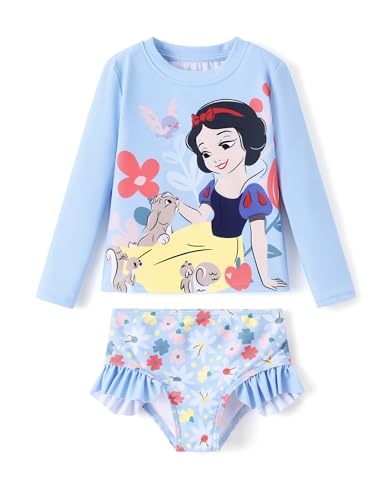 Image of Disney Frozen Elsa Stitch Marvel Toddler Girl Two Piece Long Sleeve UPF50+ Swimsuit Rashguard Sets Bathing Suit