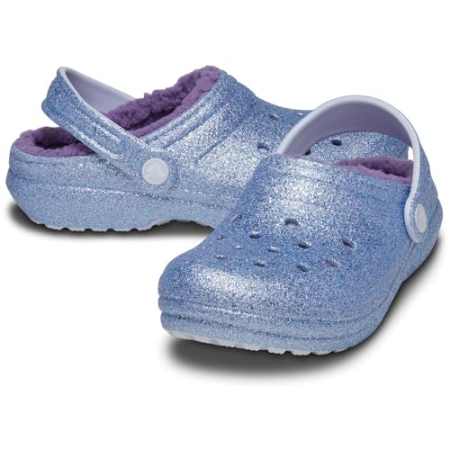 Image of Crocs Unisex-Child Classic Lined Glitter Clog K Shoes, Frosted Glitter, 29 /30 EU, 11 /11.5 US