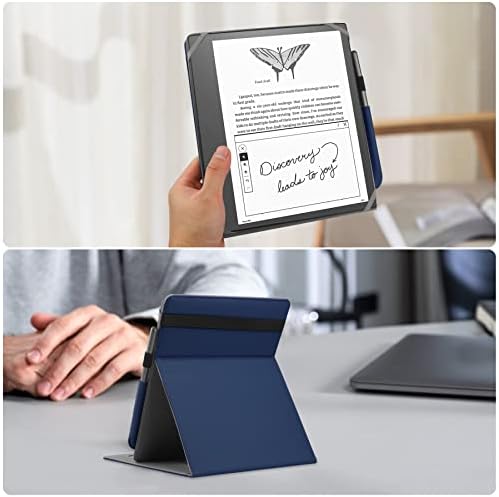 HoYiXi Universal Case for 10.2-inch Introducing Kindle Scribe 1st Generation 2022 Release / 10.3-inch Kobo Elipsa eReader 2021 Release Foldable Cover with Vertical Flip Stand Pen Holder - blue