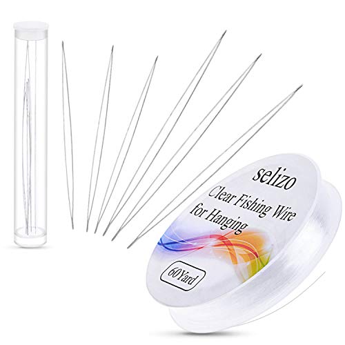 Beading Needles with Fishing Wire, Selizo 6pcs Big Eye Beading Needles with a Roll of Clear Fishing Line Jewelry String Invisible Nylon Thread for Beading, Jewelry Making and Crafts