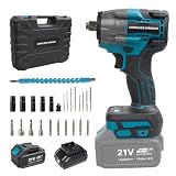 Purova Avvitatore a percussione a batteria, 21 V, avvitatore a percussione senza spazzole con batteria da 4,0 Ah, 1000 N.m 1/2 pollici, con 24 accessori, per casa e auto (blu con 1 batteria)