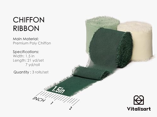Vitalizart Handmade Chiffon Silk Ribbon Fringe Green &amp; Cream 1