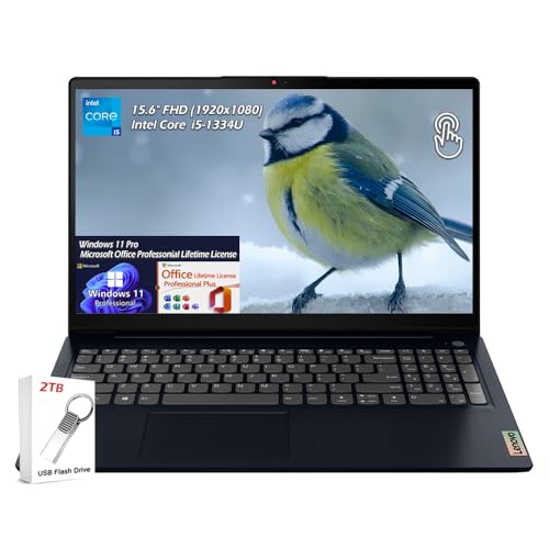 Image of Lenovo - IdeaPad 1i 15.6 inch FHD Touch Laptop - Intel Core i5-1334U -16GB Memory with 1TB SSD - Win11Pro Office Lifetime License - WiFi6 Webcam Bluetooth - Abyss Blue - with 2TB USB Drive, W /GaLiMu
