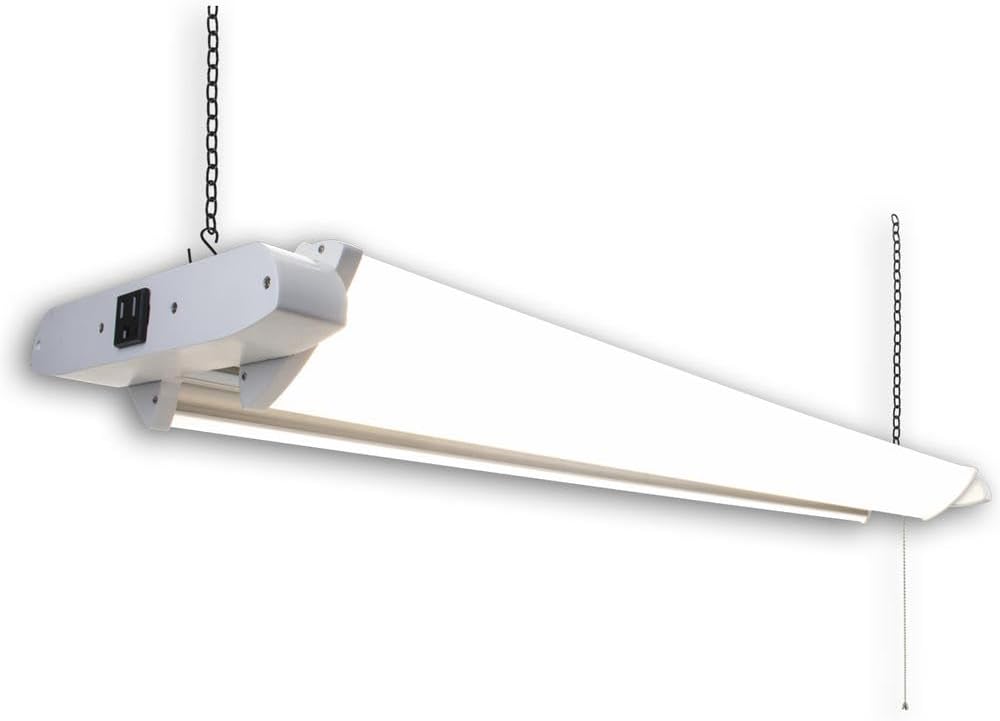 4FT LED Shop Light, 10000 Lumens 84W, Aluminum Shop Light Fixture, 5000K Cool White, Pull Chain, Plug-in Cord, Hanging or Flush Mount, ETL Listed for Garage Workshop Basement Warehouse Black