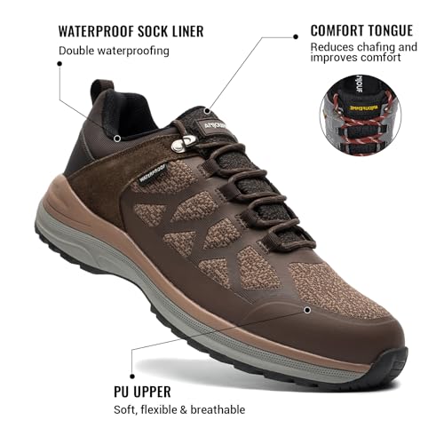 ANJOUFEMME Waterproof Hiking Shoes for Men Lightweight Breathable Trekking Trails Shoes Outdoor3