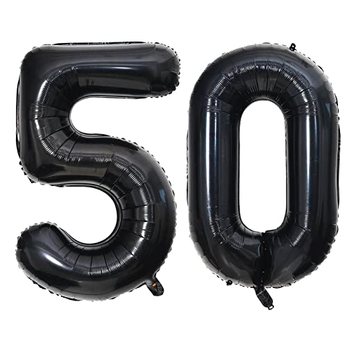 40 Inch Black 50 Number Balloons Giant Jumbo Huge 50 Foil Mylar Helium Number Digital Balloons Black Birthday Mylar Digital Balloons 50th Birthday Parth 50th Anniversary Events Party Decorations by LHOAVWE - Used condition - US$5.01