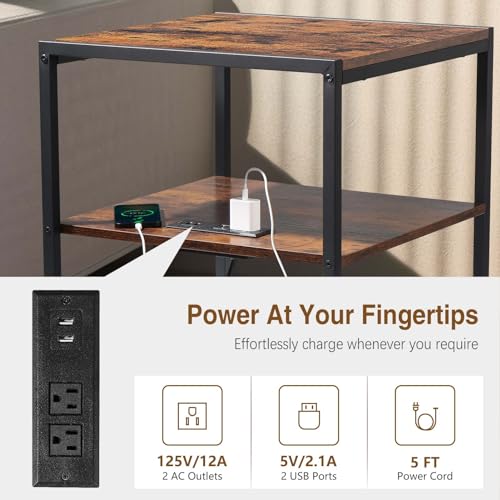 Tatub SMALL END TABLE 20 Inch End Table With Charging Station, Industrial Square Side Table thumb #5