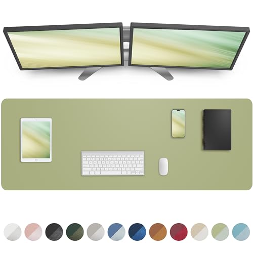 Image of Leather Desk Pad Protector,Mouse Pad,Office Desk Mat, Non-Slip PU Leather Desk Blotter,Large Desk mat,Waterproof Keyboard mat for Office /Home /Decor (Olive Green,48 inch x 17 inch)