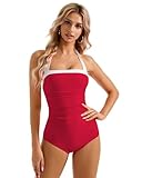 Model wearing Seafolly High Neck Halter One Piece Swimsuit.