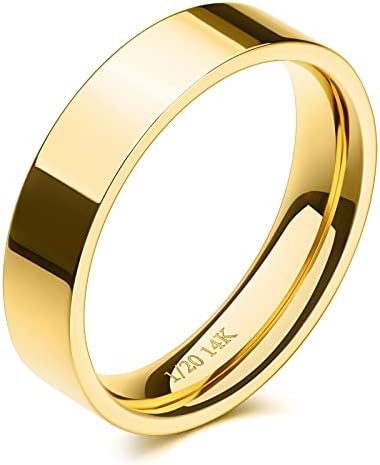 NOKMIT 5mm 14K Gold Filled Rings for Women Girls Men Wedding Band Dainty Thick Thumb Ring Couple Anniversary Engagement Gifts Non Tarnish Comfort Fit Size 4 to 11(Gold,6)