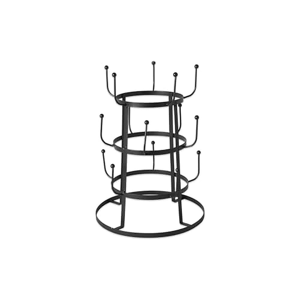 Portatazas Metálico Negro 3 Niveles 15 Ganchos Ø23×32,5 cm XZ-23184 | Diseño Circular