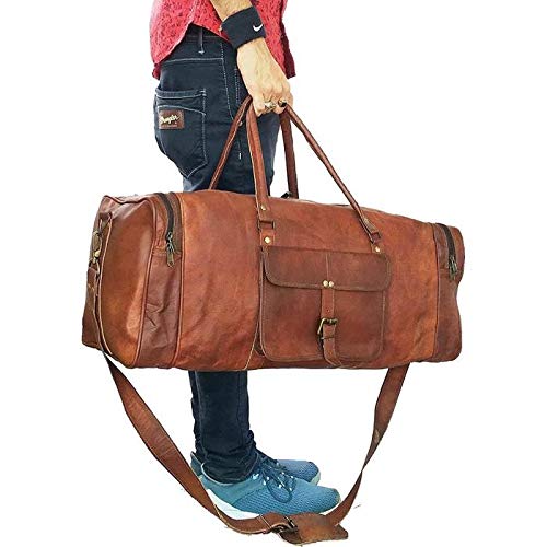 Overnight Weekend Vintage Handmade Brown Leather Travel Gym Sports Duffel Bag (20")4