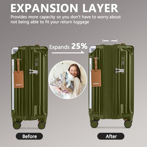 Image of Joyway 5 Piece Luggage Set with Cup Holder, Expandable 25% Capacity, Includes Handbag, Anti Slip Wheels, Hook, Smart Carry On Suitcase for Men and Women, Spinner Travel DarkGreen