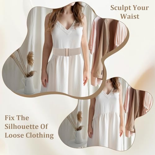 3PCS Elastic Belt Wide Stretchy Waist Belt Trimmer Stretch Waistband Cinch Belts Vintage Elastic Belts for Women Pants Jeans Dresses (Khaki, Black, Pure White, 26.8×2.4 Inches)4