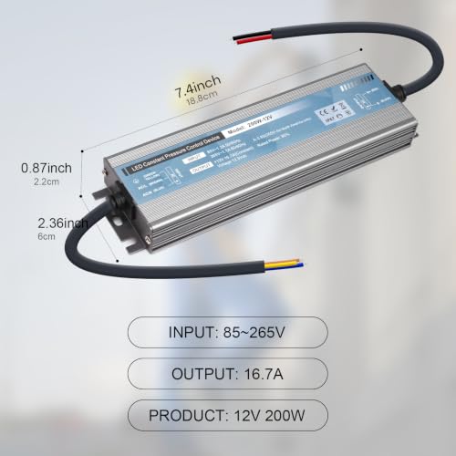 Image of QNNP LED Driver 200 Watts 12V DC Low Voltage Transformer Waterproof IP67 Power Supply Transformer Adapter AC 85V-265V to 12V DC, LED Power Supply for Indoor Outdoor Lighting