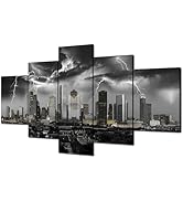 Houston Black and White Wall Art Texas Nature Lightning Strikes Wall Decor Houston City Picture C...