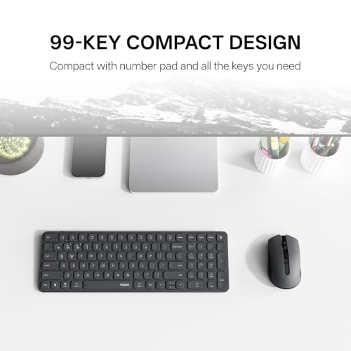 Image of Rapoo 9350S Multi-Device Keyboard and Mouse Combo, 2.4GHz /Bluetooth 5.0 /4.0 Wireless Keyboard & Mouse Set for Windows /Mac /Linux /Chrome, Support 4 Devices, Rechargeable, Silent Click, Compact, Black