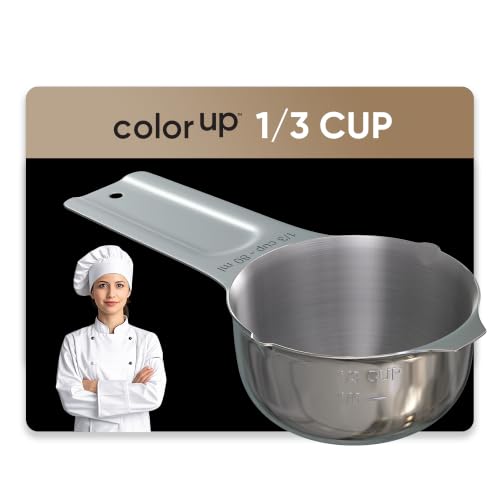 Color Up ⅓ Cup Measuring Cup (80 ml) – Premium Chrome Stainless Steel, Accurate for Wet & Dry Ingredients, Embossed Markings, Easy-Pour Spouts, Dishwasher-Safe, Kitchen Essential