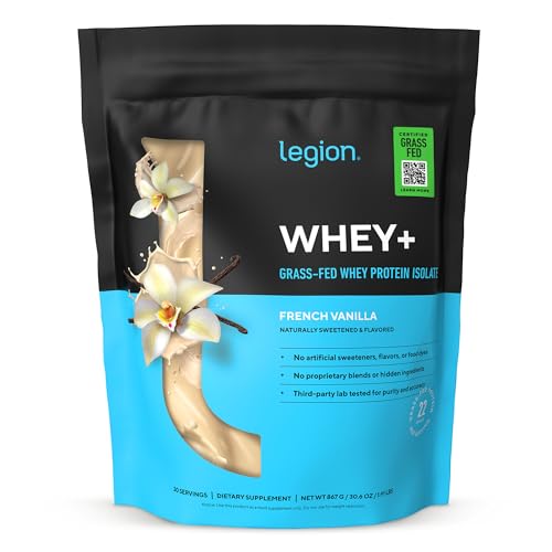 LEGION Whey+ Protein Whey Isolate from Grass Fed Cows (French Vanilla, 30 Servings) - Whey Protein Isolate Powder, Low Calorie, Non-GMO, Sugar Free, Lactose and Gluten Free, All Natural Protein Powder