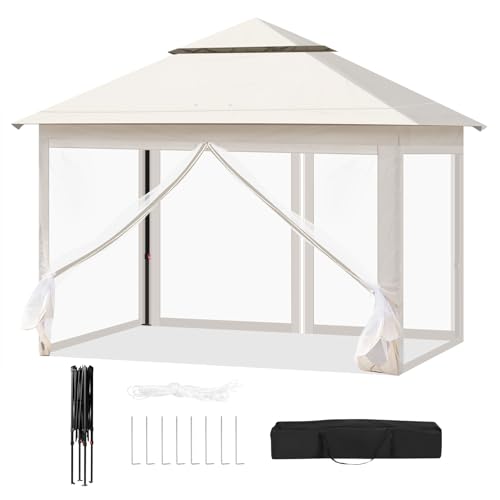 WOLTU Gazebo de Jardín, Pérgola Plegable 3x3 m, Cenador con Pared...