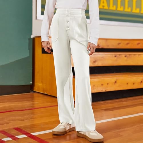 Girls' School Uniform Pants Super Stretch Skinny Pants Elastic Waist Straight Trousers with Pockets3