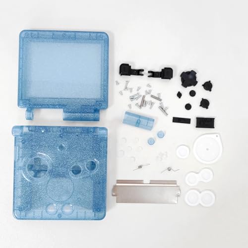 Image of Hzxkqmil Replacement Full Shell Case Kit for Gameboy Advance SP Console | Custom Transparent Housing DIY Clear Cover with Buttons Screws Repair Parts + Screwdrivers Tools for GBA SP (Blue Sparkle)