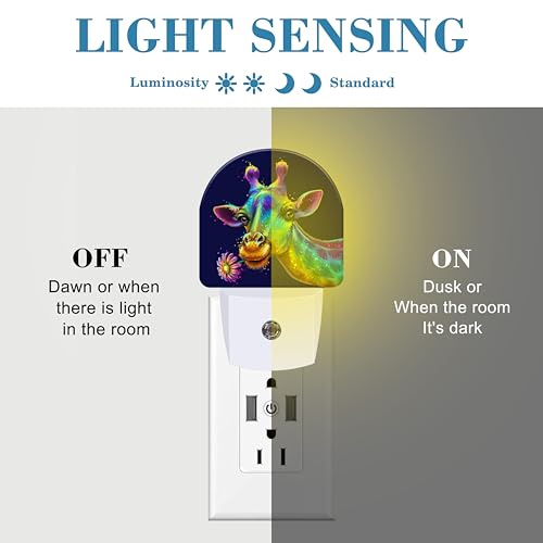 Image of Night Light Plug into Wall Colorful Cute Giraffe with Flower Night Light with Dusk to Dawn Sensor Night Light for Kid Girls Boys Women Room Decor,Hallway,Kitchen,Bathroom,Nursery,Stairs