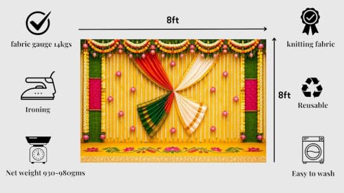 Image of Marriage Backdrop for Wedding | Traditional Indian Wedding Background with Crossed Saree Design 8x8 Feet | Lakshmi Pooja Background