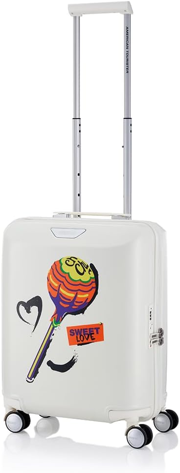 American Tourister Chupa Chups Small Hardside Polycarbonate Cabin Suitcase with Recessed TSA Lock & Double Wheels for Women & Men - Cream Orange