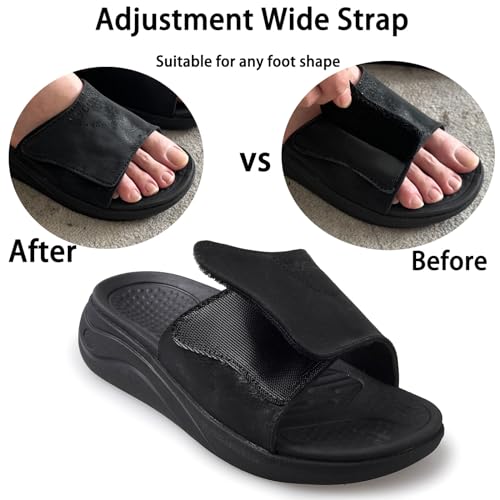 Image of Vogana Sandals for Men Adjustable Width Slides Arch Support Orthopedic for Diabetic Plantar Fasciitis Swollen Feet Pain Relief Neuropathy