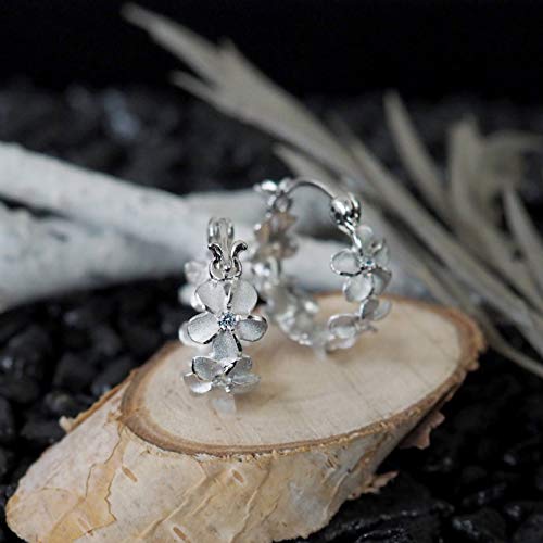 Rhodium Plated Sterling Silver 7Mm Plumeria Hoop Earrings #TOP3