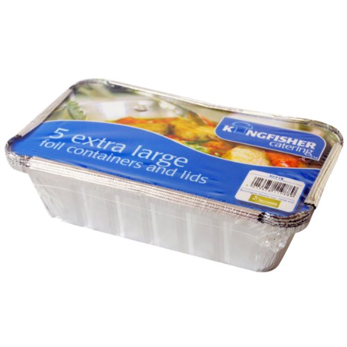 Kingfisher Jumbo Foil Food Containers with Lid, Silver, Pack of 5