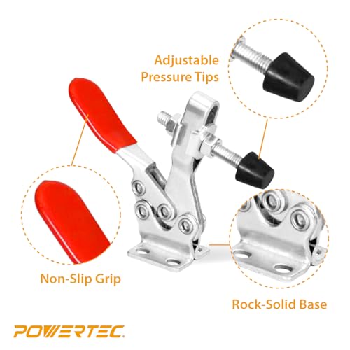 Image of POWERTEC 12PK Toggle Clamp, 300 lbs Capacity, 201B Quick Release Horizontal Clamps w /Antislip Rubber Pressure Tip for Woodworking Jigs and Fixtures, Welding, Drill Press, Crosscut Sled (20327-P3)