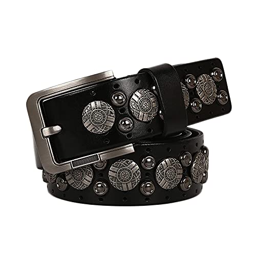 DFGGE Ceinture Cloutée Unisexe Homme Cuir Jeans Punk Rock Métal Vintage Sculpté Serpentin Rivet Ceinturon Ceinture en Boucle en Alliage,Noir,110cm(36'~38')