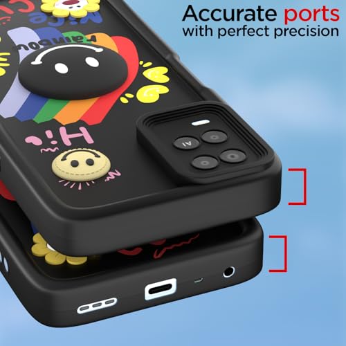 Image of Pikkme Back Cover for Oppo A54 | Soft Silicone| Cute Rainbow Smile & 3D Cartoon Flower Design | Shockproof Raised Camera Protection Bumper Case (Black)