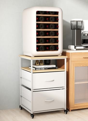 yeshine Mobile Mini Fridge Stand with Storage with Rolling Wheels Mini Fridge Table for Living Room Kitchen Bedroom Office Dorm (White)