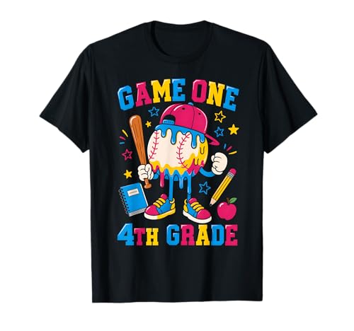 4th Grade Back to School Baseball Drip Ice Cream Game On T-Shirt